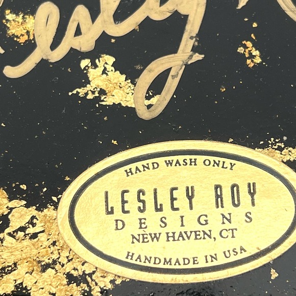 Vintage Signed Lesley Roy Gold Glass Floral Plate - Picture 5 of 7